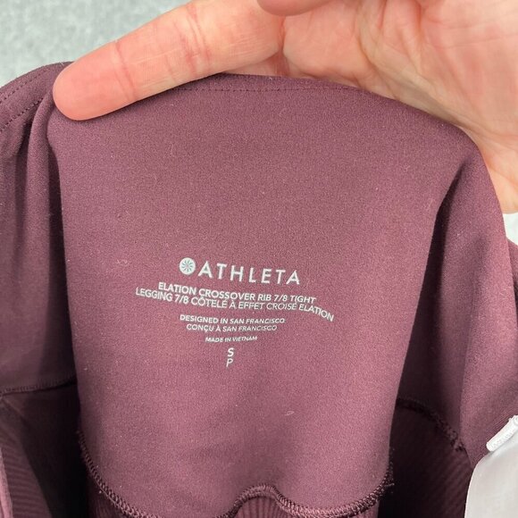 Athleta Elation Crossover Rib 7/8 Tight Size S Maroon Plum Purple Athletic Gym - Picture 5 of 14